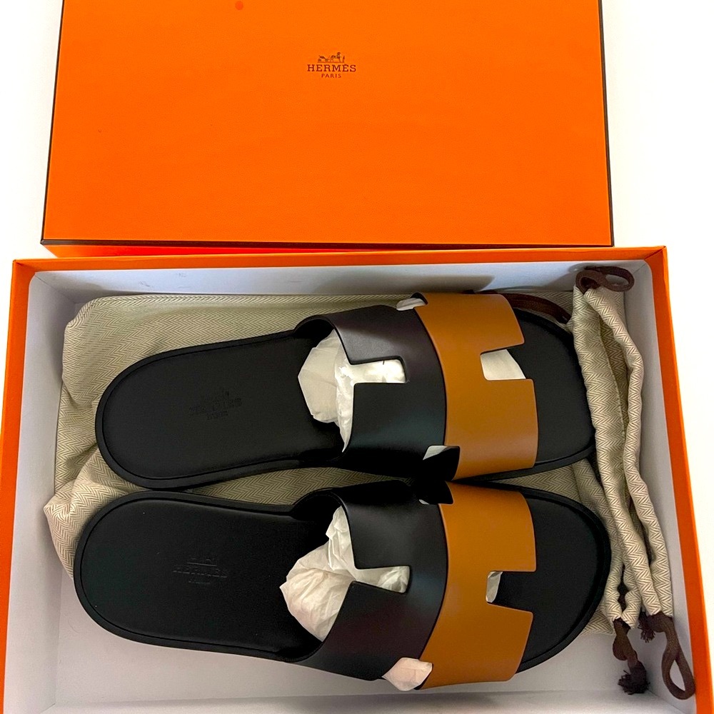 Hermes Black and Brown Leather Sandals Izmir
